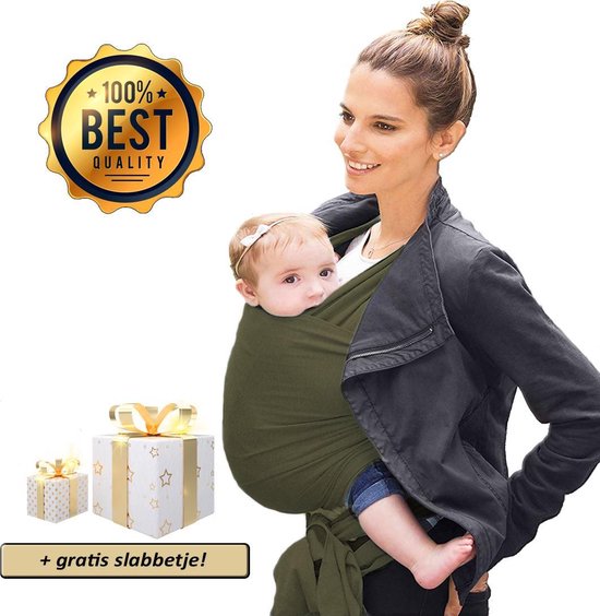 Ergonomische Rekbare Baby Draagdoek Van Katoen Om Te Knopen - Groen - Babywrap - Draagdoeken - Babydrager - Buikdrager – Rugdrager – Heupdrager - Baby sling – Baby Carrier – Draagzak - Baby Wrap Sling - Draagdoek – Incl Handleiding - Gratis slabbetje van LittleLofy