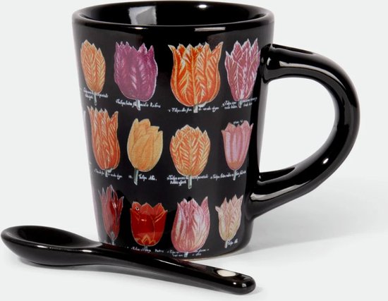 Espresso Mok Tulpen Zwart Met Lepel van ES