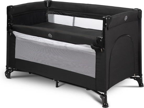 Esti Reisbedje met wielen 2 laagjes - logeerbed - vakantie bed - Campingbedje - drop down side - Reiswieg - Box Happy Traveler - campingbedje met matras - baby bedje inklapbare 60x120 opvouwbare camping bed voor kampeerbed kinderbox van Merkloos