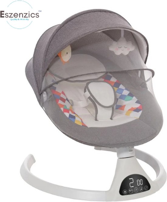 Eszenzics™ Elektrisch Wipstoel - Schommelstoel - Babyschommel - Babyswing - met Klamboe - Grijs van Eszenzics™