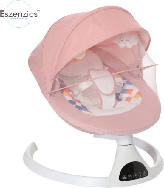 Eszenzics™ Elektrisch Wipstoel - Schommelstoel - Babyschommel - Babyswing - met Klamboe - Roze van Eszenzics™