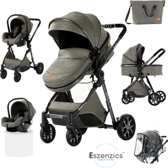 Eszenzics™ Kinderwagen 3-in-1 - incl. Autostoel - Multifunctionele 3-in-1 Buggy - 20kg - Diepgrijs van Eszenzics™