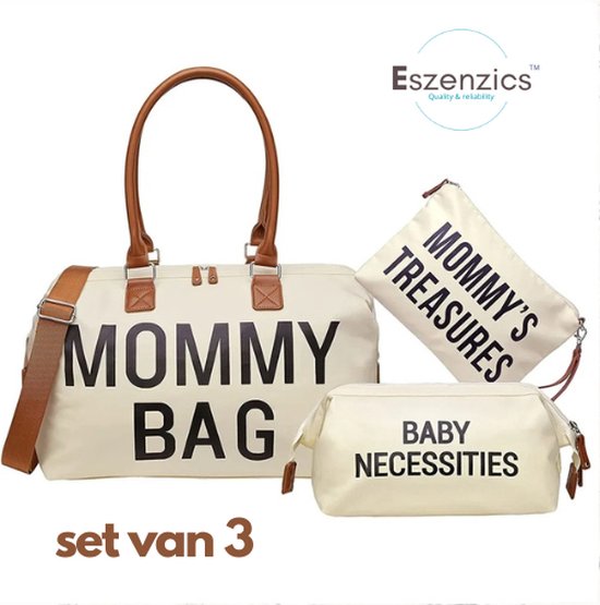 Eszenzics™ Luiertas 'Sep' - Luxe afwerking - 3-delige set - Trendy ontwerp - Verzorgingstas - Babytas - Cremewit - Reistas - Weekendtas - Moeder - Baby van Eszenzics™