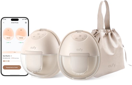 eufy Baby S1 Draagbare Borstkolf - Breast Pump - Verwarmingstechnologie - App-bediening - Slim Ritme - Zuigkracht van Ziekenhuiskwaliteit - Discreet, Lekvrij en Ultra-stil van eufy