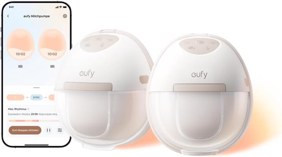 eufy Heated Wearable Breast Pump E20, 3 warmtestanden, handsfree borstkolf met HeatFlow™, geoptimaliseerd ritme via app, zuigkracht van ziekenhuiskwaliteit, lekvrij, slank en stil voor gebruik in de beha van eufy