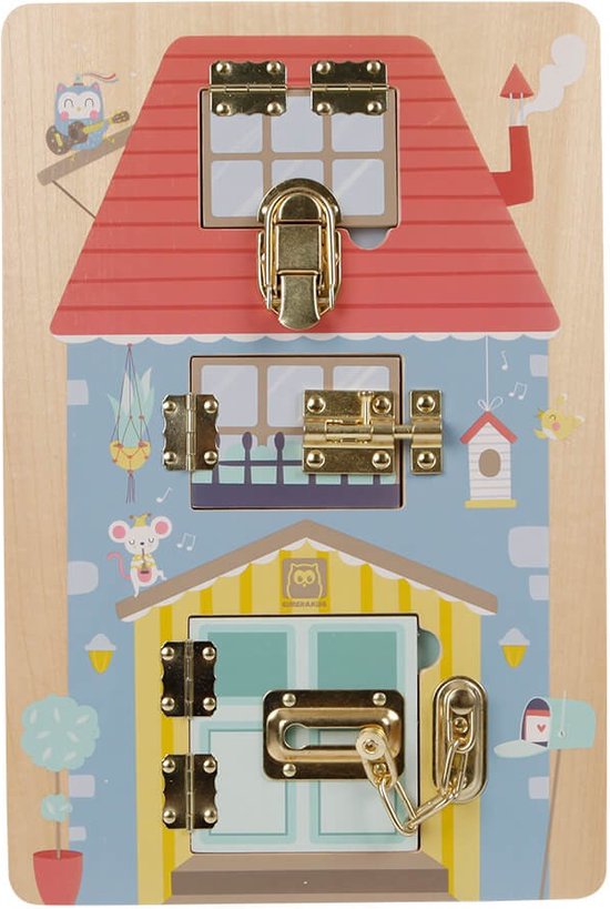 Eurekakids Activiteitenbord met Sloten - Houten Speelplank met 3 Sluitingen - Lock Game - 36 x 24 cm van Eurekakids