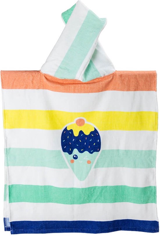 Eurekakids Handdoek Poncho - Badcape met Capuchon - Icecream - Zacht en Degelijk - 70 x 59 cm van Eurekakids