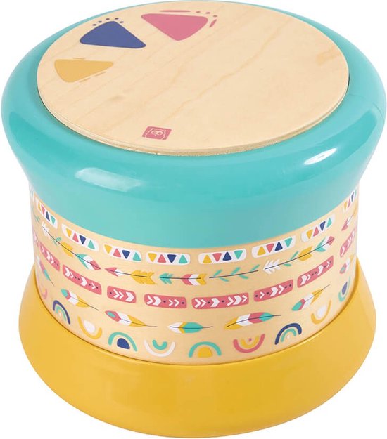 Eurekakids Speelgoedtrommel Baby Hout - Rollende Elektrische Trommel met Licht, Ritmes en Geluid - 15 x 15 x 15 cm - Kruipspeelgoed van Eurekakids