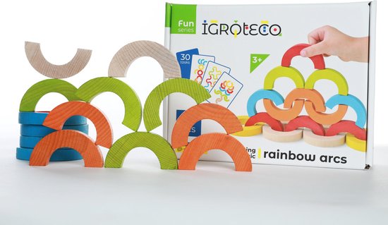 Evenwichtsmozaïek regenbogen, houten speelgoed uit de Oekraine van EV