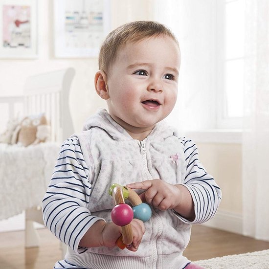EverEarth Little Blue Star - Grijpring - Houten babyspeelgoed - Motoriek speelgoed - Bel speelgoed - Babyvaardigheden
