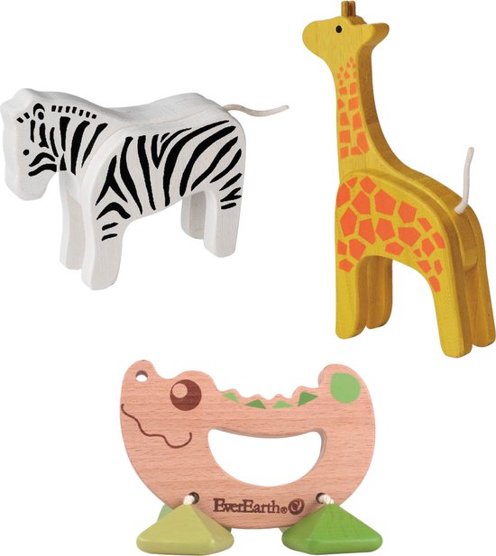 EverEarth Rammelaar - Krokodil + Bamboe Giraffe - Zebra - Bamboe Speelgoed - Educatief - Baby Cadeau - Peuter Speelgoed van Merkloos