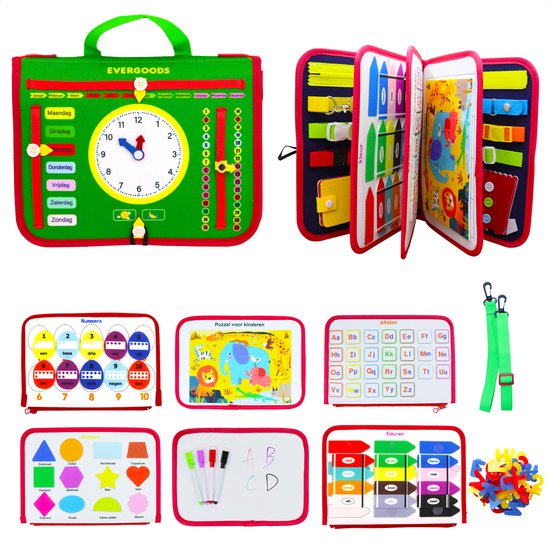 EverGoods Nederlandstalig Busy Board - activiteitenbord - Educatief Speelgoed - Sensorisch Speelgoed - Groen
