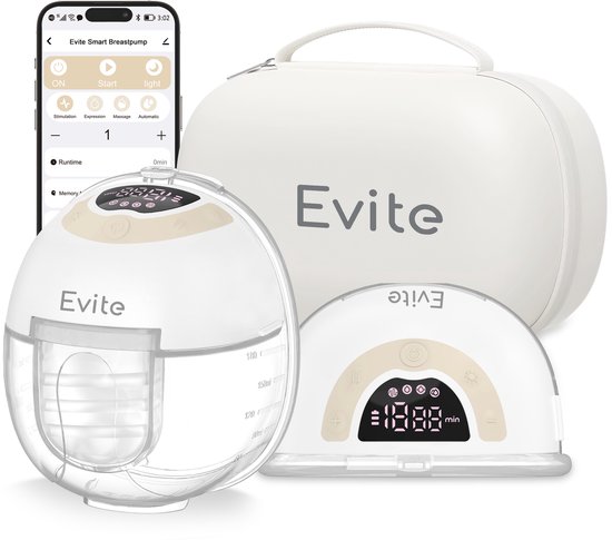 Evite Borstkolf Smart - Elektrische Draadloze Borstkolf - Draagbaar & Handsfree - BPA Vrij - met App - Met Nachtlamp - Incl Opbergtas & Accessoires - Silk Beige
