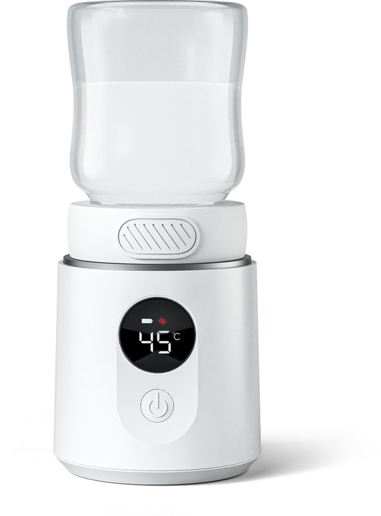 Evite Draagbare Flessenwarmer Plus - Oplaadbaar - 11.500mAh - BPA Vrij - Flessenwarmer Onderweg - 6 Adapters - USB-C - Wit van Evite