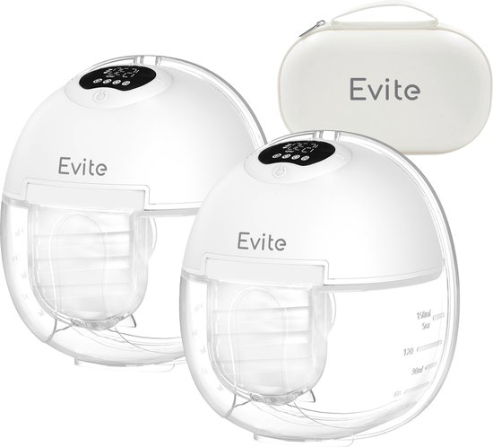 Evite Elektrische Draadloze Borstkolf Maxi - Handsfree & Draagbaar - BPA-Vrij - Dubbele Borstkolf - Met E-book - Inclusief Tas - Wit van Evite