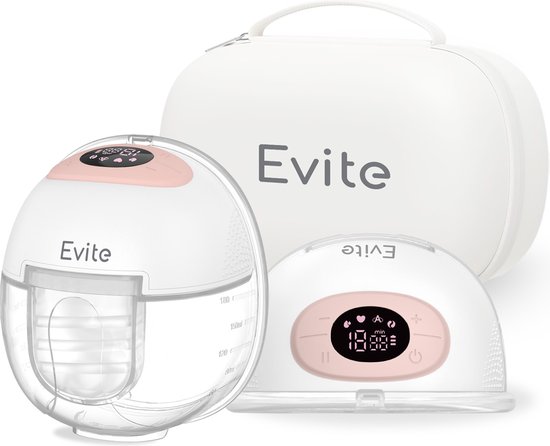 Evite Elektrische Draadloze Borstkolf Nova – Handsfree & Draagbaar – BPA-Vrij – Dubbele Borstkolf - Met E-Book – Inclusief Tas - Wit & Roze van Evite
