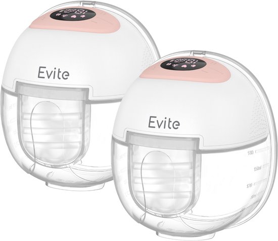 Evite Elektrische Draadloze Borstkolf Nova - Handsfree & Draagbaar - BPA-Vrij - Dubbele Borstkolf - Met E-Book - Wit & Roze van Evite