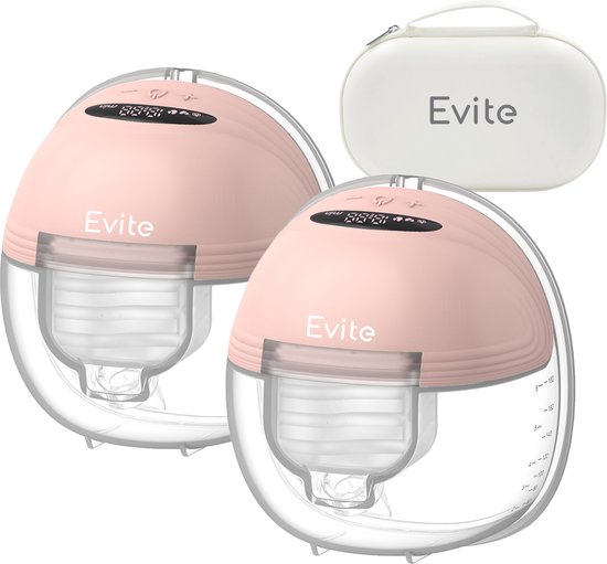 Evite Elektrische Draadloze Borstkolf Slim – Handsfree & Draagbaar – BPA-Vrij – Dubbele Borstkolf – Met E-Book - Inclusief Tas - Roze van Evite