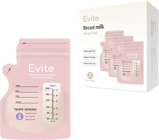 Evite Moedermelk Bewaarzakjes - Met Schenktuit - 250ML - 100 Stuks - BPA Vrij - Borstvoeding Bewaarzakje - Temperatuur Sense