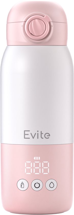 Evite Portable Bottle Warmer Slim - Draagbare Flessenwarmer Onderweg - Compacter - BPA Vrij - USB-C - 13500 mAh - 350ML - Roze van Merkloos