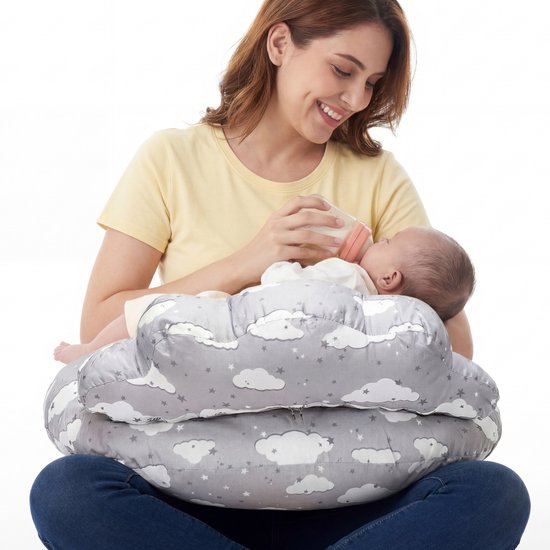 Evite Voedingskussen - Zwangerschapskussen - Met Afneembare Hoes - 3 in 1 - Cloud Grey