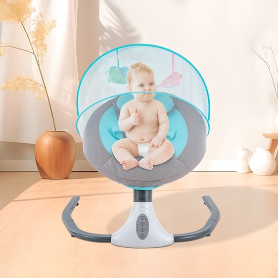 Exitosas Baby swing - elektrische babyschommel - met muziek - 4 standen - timer - afstandsbediening - 64.5x73x71 cm - blauw van Exitosas