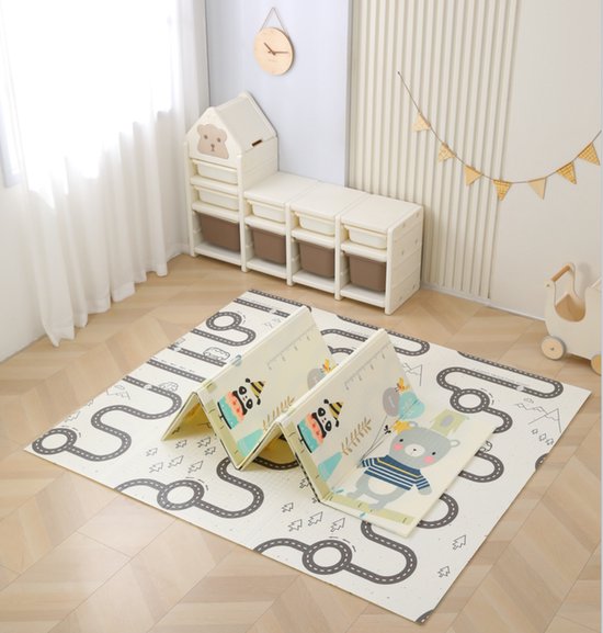 Extra dikke opvouwbare baby speelmat (200x180x2 cm) van veilig XPE foam. Dubbelzijdig, waterdicht en schokabsorberend. Perfect voor kruipen, spelen en leren lopen. Comfortabel, antislip en eenvoudig op te bergen. van Merkloos