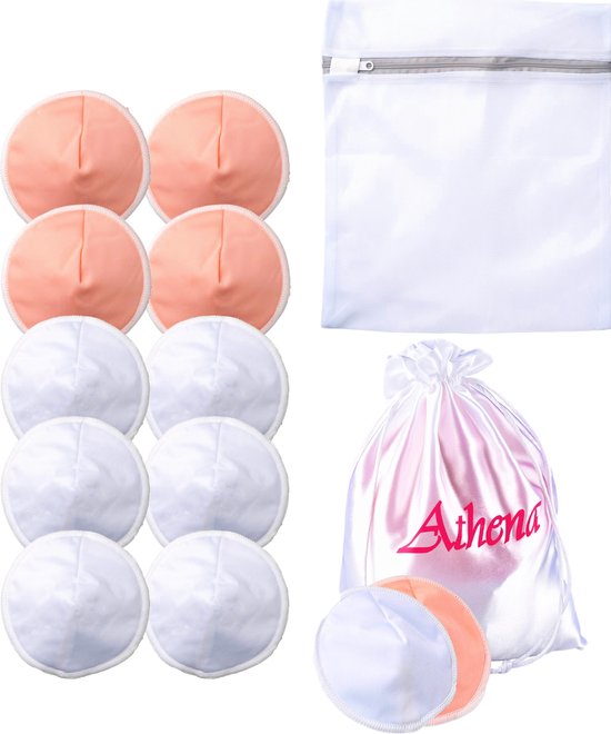 Extra dikke Wasbare Zoogcompressen (12 stuks - 12cm doorsnede) incl Wasmachinezakje - Bamboe Borstcompressen Wasbaar | Athena van Athena