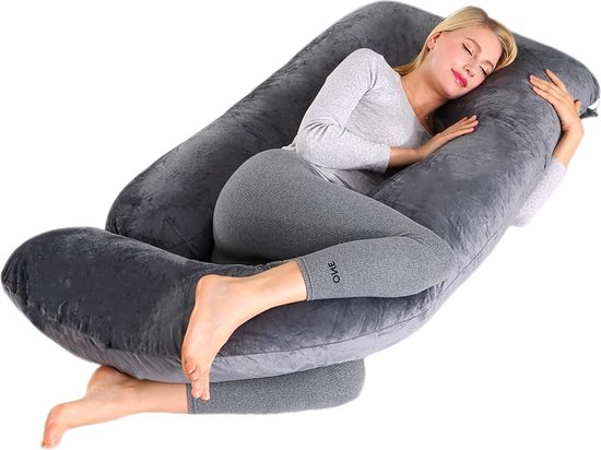 Extra groot J vorm zwangerschapskussen, zijslaapkussen met overtrek J kussen, voedingskussen, ondersteuningskussen, voor vrouwen en zijslapers, lichaamskussen, full-body kussen, rust van Momcozy.