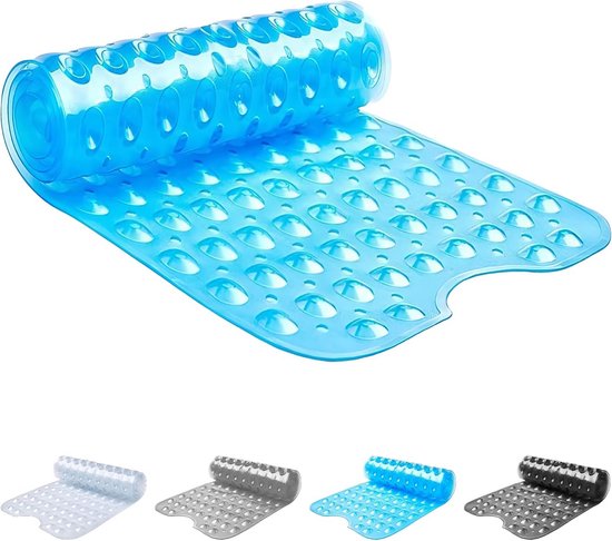 Extra Lange Antislip Badmat met Zuignappen voor Bad en Douche - Blauw