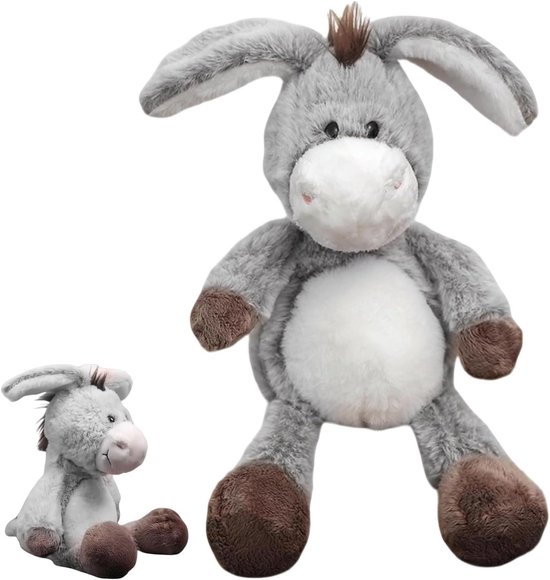 Ezel Knuffeldier - Pluche Dier Pop - Kinderen Knuffelen - Huidvriendelijke Stof - 32 cm - Grijs