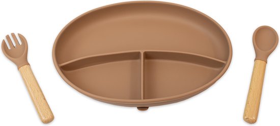 Faas 3-Delig Baby Servies - Siliconen - Peuter Bestek Set - Incl. Bord, Lepel, Vork - Zuignap - Karamel van Fa