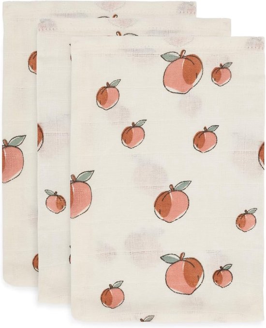 Face Cloths Peach White Set of 3 - 15 x 20 cm - Jollein hydrofiele washandjes