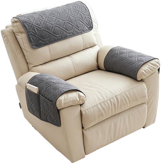 Famanu – Armleuningbeschermer, fauteuilbeschermer met zakken voor fauteuil met armleuningen, fauteuilhoes antislip met zakken, gewatteerde meubelbeschermer in vorm een 8 voor bank, fauteuil