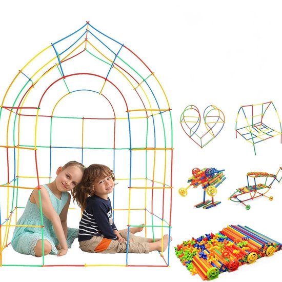 Famanu – Bouw je eigen fort speelgoedset met stokken en connectoren 480 delig voor creatief constructiespel van Famanu