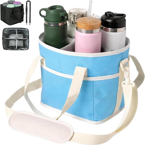 Familie Drinktas - Flessen Caddy - Dranken Vervoeren - Geïsoleerd Met 4 Vakken - 20 x 20 x 20 cm