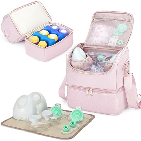 Fasrom Borstkolf Tas met Koeler Compatibel met Elvie en Medela Kolf, Draagbare Moedermelk Bewaringstas Koeler met Crossbodyband en Waterdichte Mat voor Werkende Moeders, Zwart (Alleen Lege Tas)