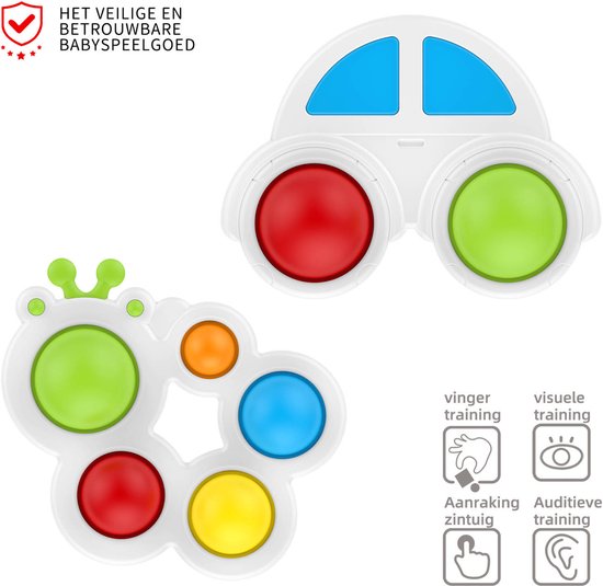 Fat Brian toys Vroeg ontwikkelingsspeelgoed- educatief speelgoed- push en popspeelgoed-fidgetspeelset voor baby- sensorisch speelgoed voor baby- kleurrijk speelgoed van Fat Brain Toys.