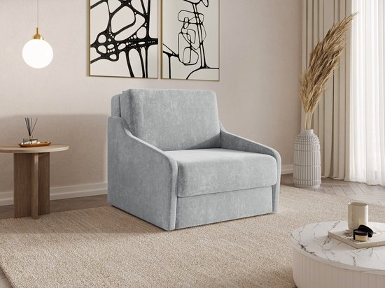 Fauteuil Met Slaapfunctie Slaapbank Ban Fly 80 Fauteuil Slaapbank - Armstoel - Kinderbed - Compact en Comfortabel - 1-zits - Vibe 86 (Lichtgrijs)