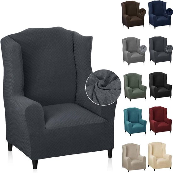 Fauteuilhoes - Donkergrijs - Jacquard Stretchstof - Voor Vleugelstoelen van Vellaro