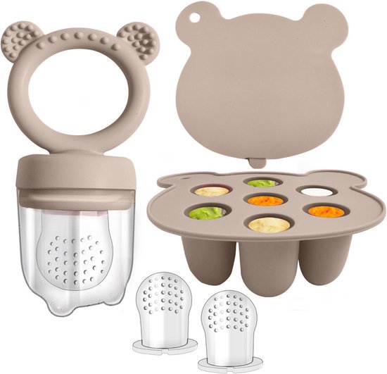 Feeder voor Baby - Siliconen Fruitvoeder - Borstmelk Popsicle Vormpjes voor Baby Tandenslag & Zelfstandig Voeden Zuigelingen Ideaal Cadeau voor Aanstaande Moeders (Zand Set)