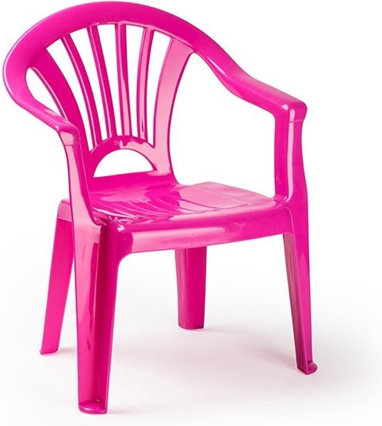 Fel roze stoeltjes voor kinderen 50 cm - Tuinmeubelen - Kunststof binnen/buitenstoelen voor kinderen van Merkloos