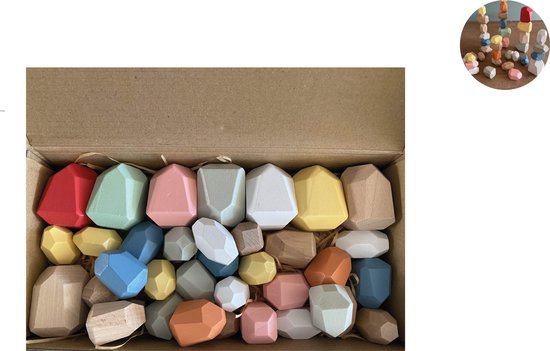 Femur - Houten Stapelstenen - Stapelblokken Uitgebreide Set - Balancerende Stenen - Speelblokken - Montessori Speelgoed - Kinder Speelgoed - Educatieve Puzzel - Stapeltoren - Handgemaakt Speelgoed - 36 STUKS van Femur