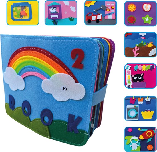 Femur – Regenboog – Speelboek – Vilten – Montessori – XXL - Sensomotorisch - Busy Board - Vilt van Ezeria