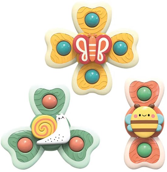 Femur - Spinner - Tuindieren - Fidget - Badspeelgoed - Baby Spinner - Baby - Speelgoed - 3 stuks - Badeend - Zuignap - Vrolijk - Happy - Sensorisch speelgoed van Femur