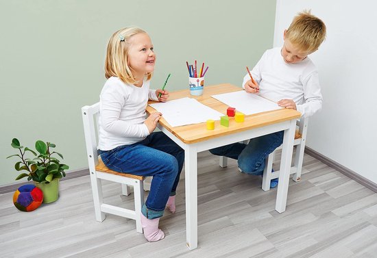 Fenna Kinderstoel, Massief Hout, Zithoogte 29 cm, voor Kinderen van 2-7 Jaar, Wit en Transparante Lak van FEN