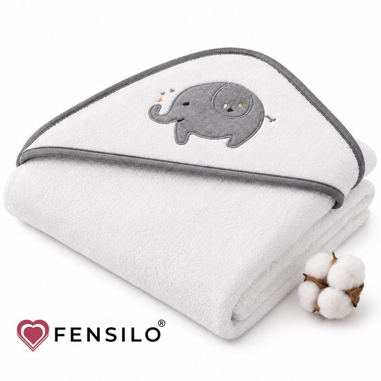 FENSILO Baby Badcape 100% Katoen met Capuchon Grijs 76 x 76 cm – Zachte en Absorberende Baby Badhanddoek met Capuchon – Grote Omslagdoek voor Baby’s – Voor na het Badderen – Makkelijk Wasbaar en Geschikt voor Gevoelige Huid