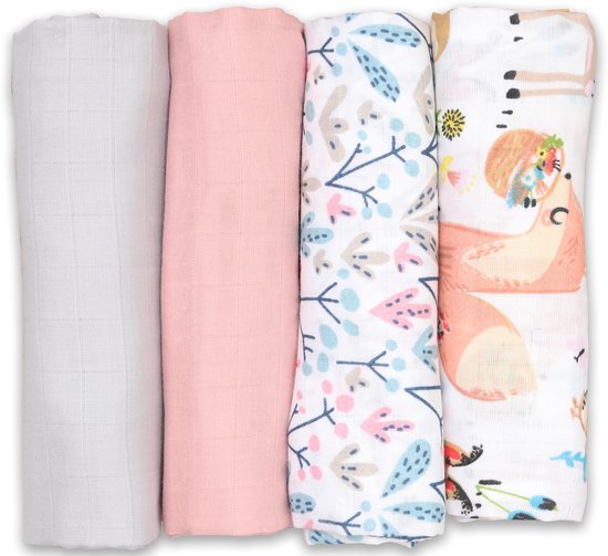 FENSILO Hydrofiele Doeken Baby – 4 Stuks 60x75 cm - 100% katoenen mousseline | Spuugdoekjes | Hydrofiele Luiers | Multidoeken | Baby Uitzet Must-Have van Merkloos