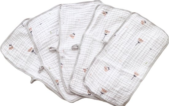 Fensilo -Hydrofiele Luiers - Hydrofiele Doeken - 100% Katoenen mousseline - 25 x 50 cm - 5 pack - Wit -Musseline doeken voor baby's, spuugdoeken voor baby's, 4 lagen, absorberende luiers, stoffen luiers van Fensilo