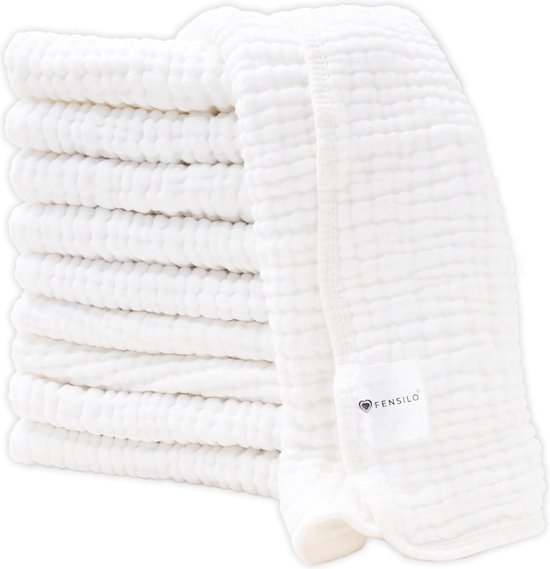 Fensilo -Hydrofiele Luiers - Hydrofiele Doeken - 100% Katoenen mousseline - 35 x 50 cm - 10 pack - Wit -Musseline doeken voor baby's, spuugdoeken voor baby's, 6 lagen, absorberende luiers, stoffen luiers van FEN